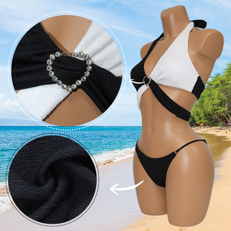 Black & White Halter Criss Cross Bikini Top Sets Swimwear Factory