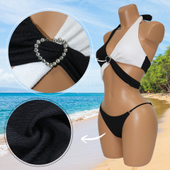 Black & White Halter Criss Cross Bikini Top Sets Swimwear Factory