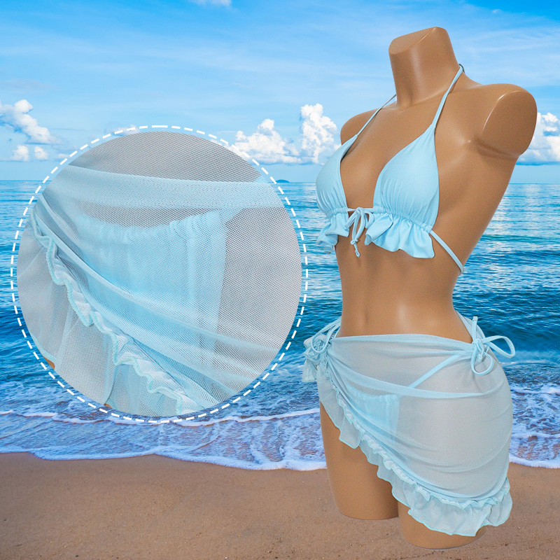 Ruffles Hem Bikini Sets with Wrap Skirt for Beach Wear Custom