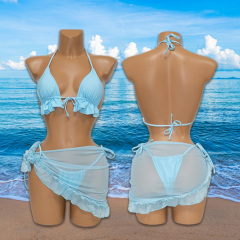 Ruffles Hem Bikini Sets with Wrap Skirt for Beach Wear Custom