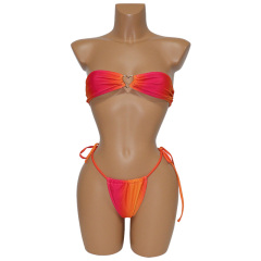 Gradient Orange Tie Dye Bandeau Bikini for Sexy Ladies Wholesale