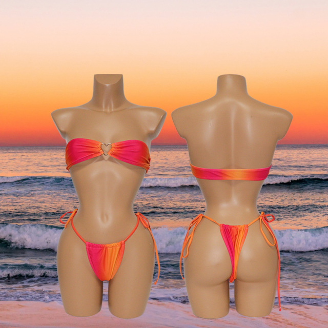 Gradient Orange Tie Dye Bandeau Bikini for Sexy Ladies Wholesale