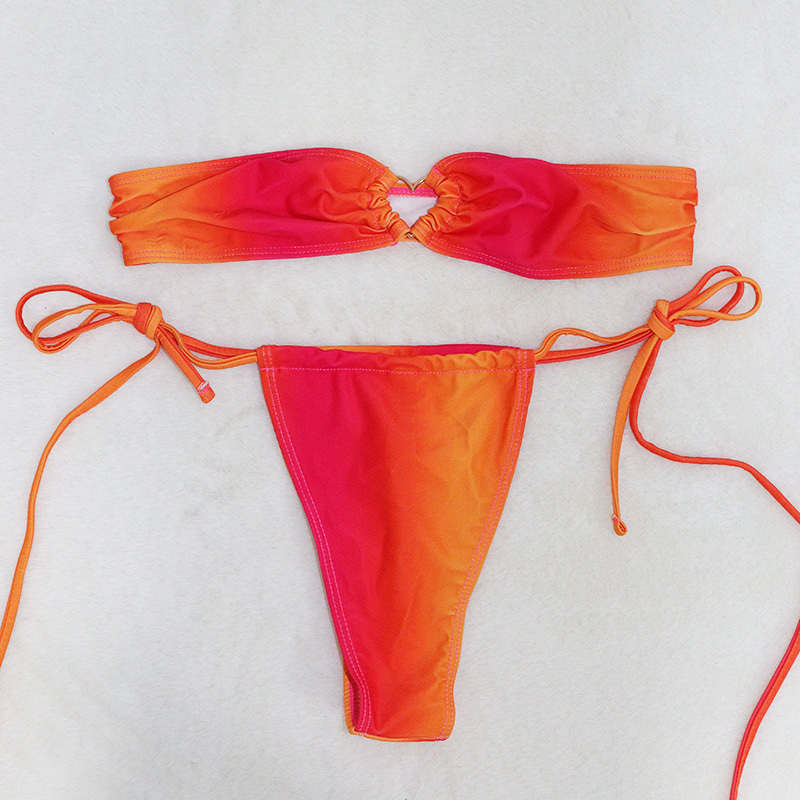 Gradient Orange Tie Dye Bandeau Bikini for Sexy Ladies Wholesale