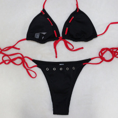 Black Tie Up Triangle Bikini with Grommet Exporter