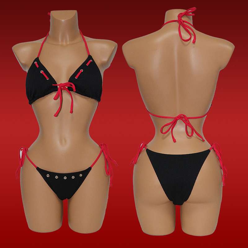 Black Tie Up Triangle Bikini with Grommet Exporter