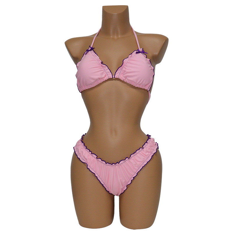 Pink Ruffle Hem Two Pieces Bikini Set with Bowknot Manufacturer