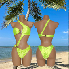 Shiny Slash Neck One Piece Satin Swimming Costume Exporter