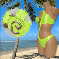 Shiny Slash Neck One Piece Satin Swimming Costume Exporter
