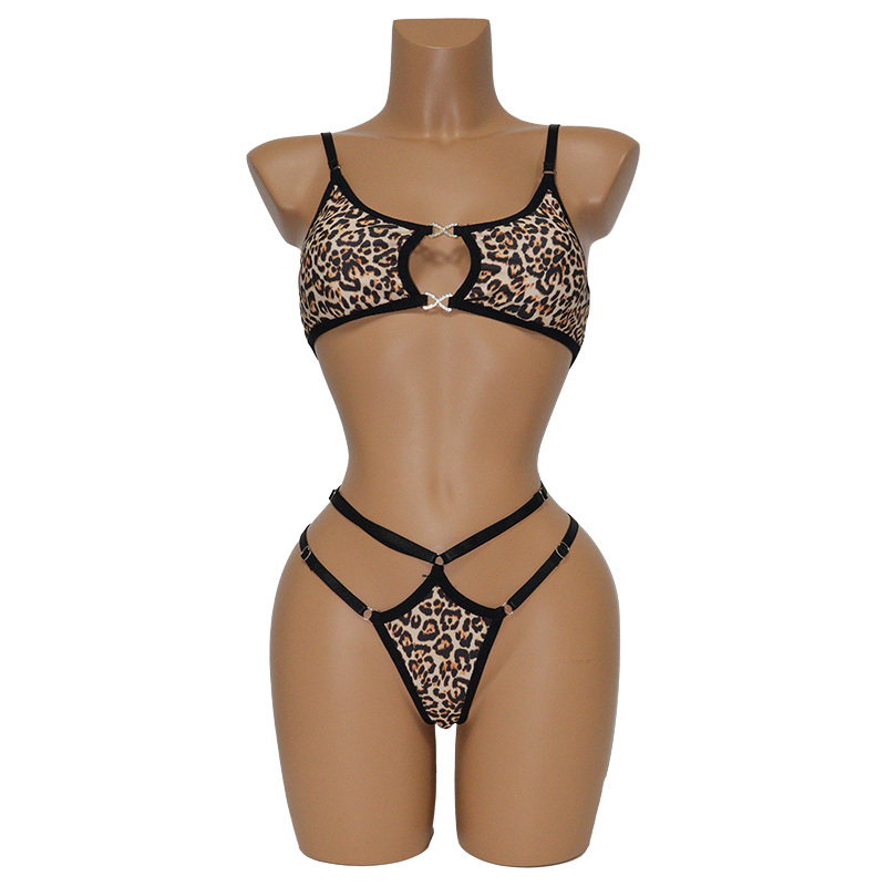Leopard Print Thong Bikini Set for Stripper Pole Wear Custom