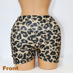 Stretchy High Waist Leopard Print Shorts Wholesale