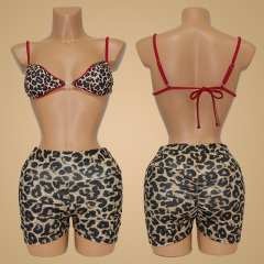 Stretchy High Waist Leopard Print Shorts Wholesale