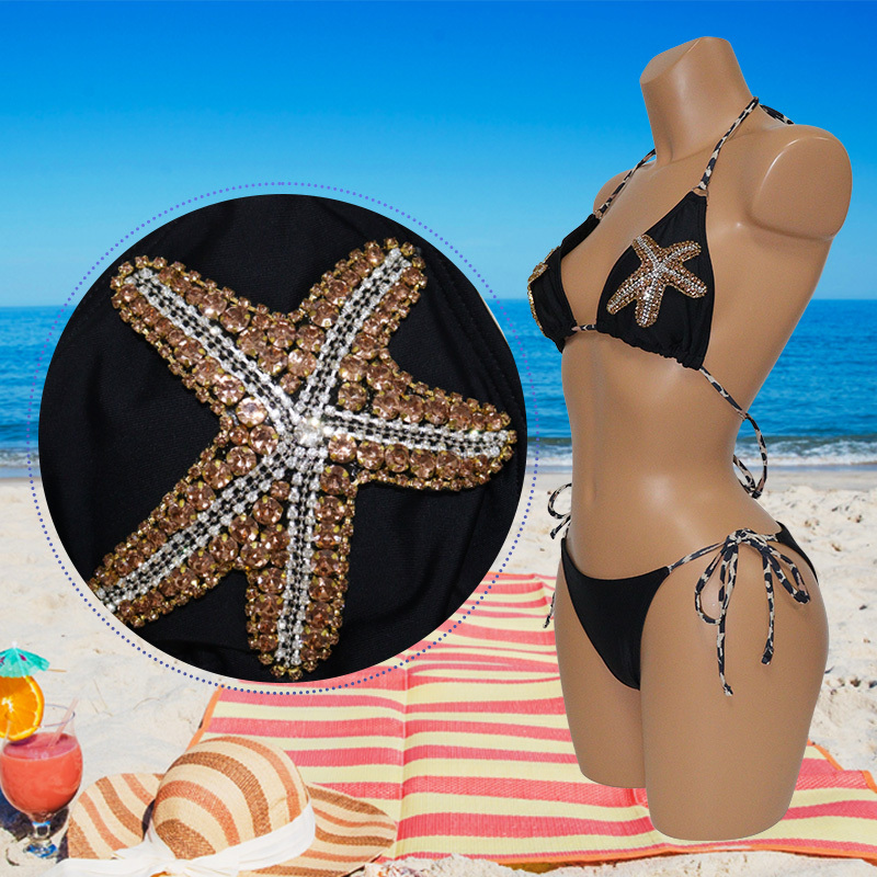 Diamante Starfish Leopard Straps Bathing Suit Wholesale