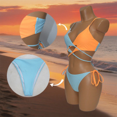 Girls Color Matching Bandage Bikini Swimming Costume Custom