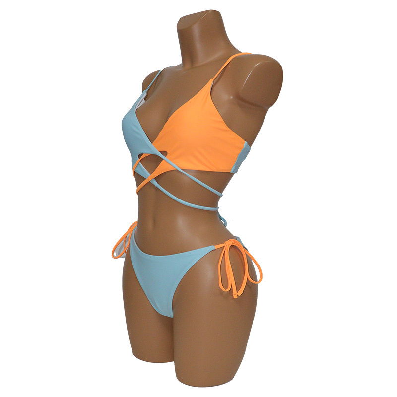 Girls Color Matching Bandage Bikini Swimming Costume Custom