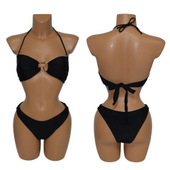 Black Halter Neck Beachwear with Alloy Buckles for Women Manufacturer