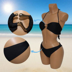 Black Halter Neck Beachwear with Alloy Buckles for Women Manufacturer