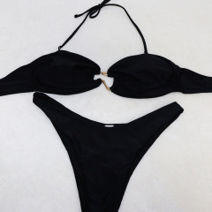 Black Halter Neck Beachwear with Alloy Buckles for Women Manufacturer