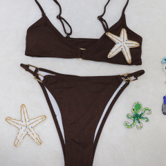 Elegant Brown Bathing Suit with Rectangle Button Wholesale