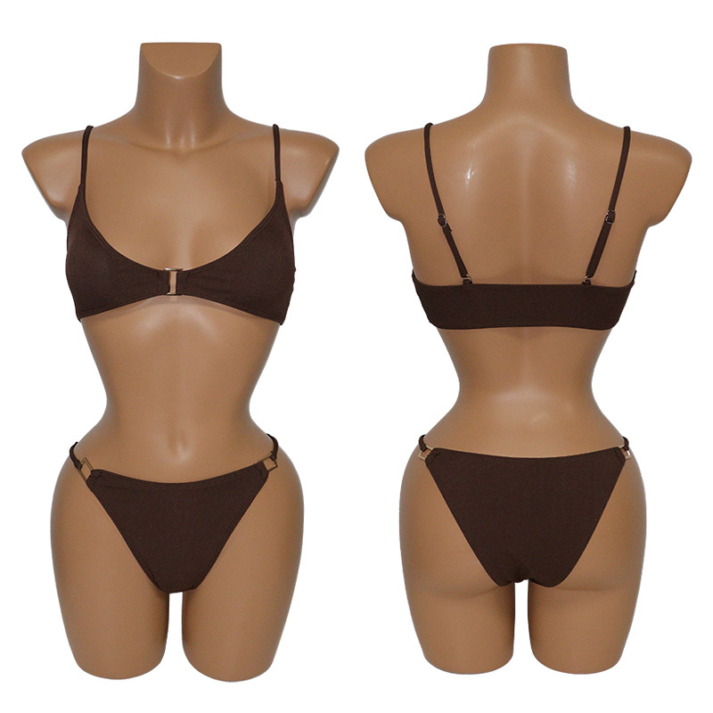 Elegant Brown Bathing Suit with Rectangle Button Wholesale