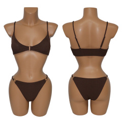 Elegant Brown Bathing Suit with Rectangle Button Wholesale
