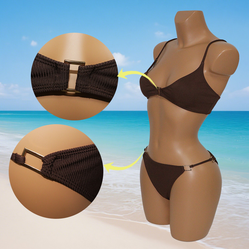 Elegant Brown Bathing Suit with Rectangle Button Wholesale