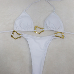 Solid Color Triangle Swimwear with Gold Buckle for Beachwear Custom
