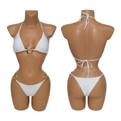 Solid Color Triangle Swimwear with Gold Buckle for Beachwear Custom