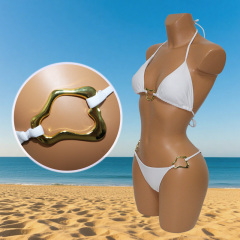Solid Color Triangle Swimwear with Gold Buckle for Beachwear Custom