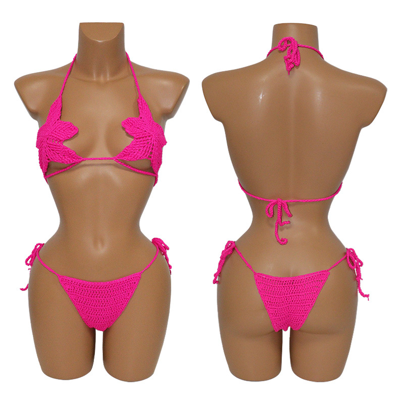 Rose Red Crochet Flower Bikini Set Supplier