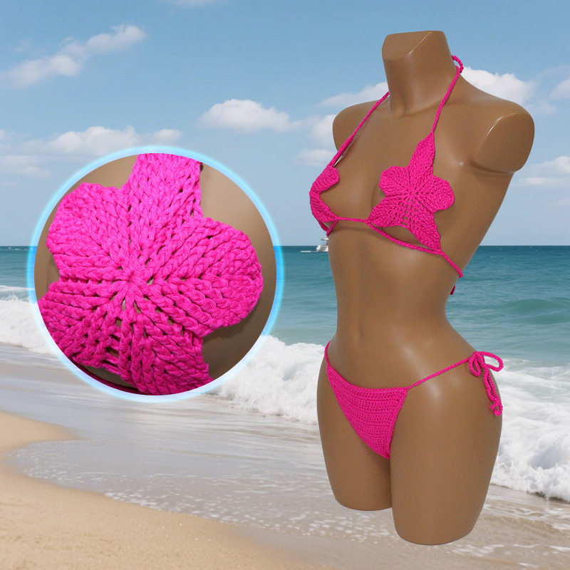Rose Red Crochet Flower Bikini Set Supplier