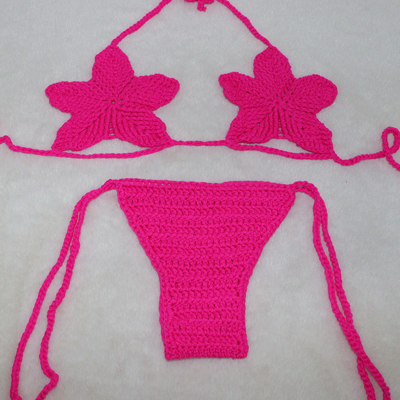 Rose Red Crochet Flower Bikini Set Supplier