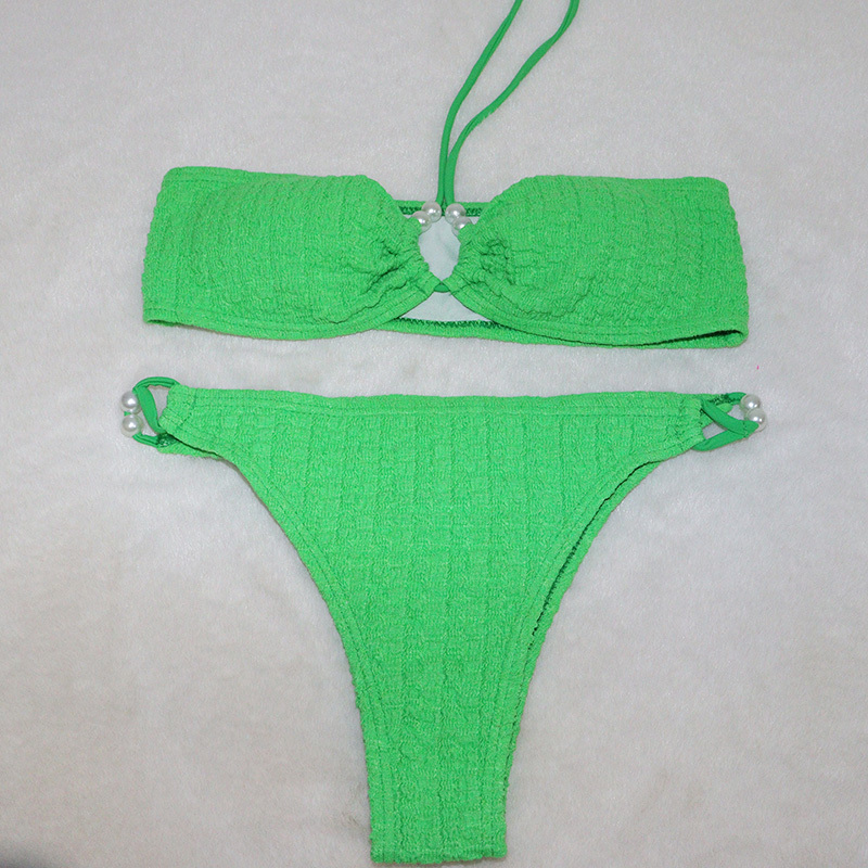 Green Beaded Halter Neck Swimming Beach Wear for Ladies Manufacturer