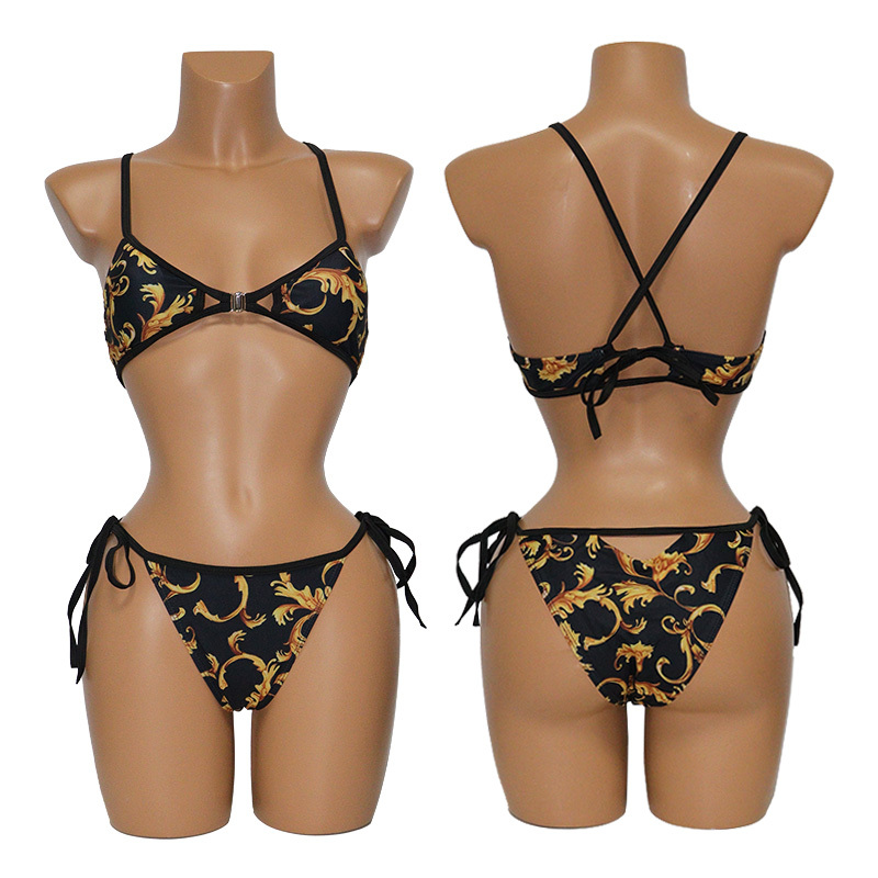 Black Printed Triangle Bikini Bathing Suits Factory