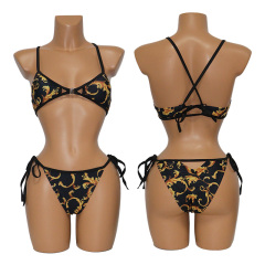 Black Printed Triangle Bikini Bathing Suits Factory