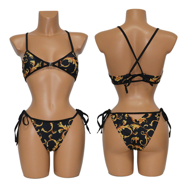 Black Printed Triangle Bikini Bathing Suits Factory