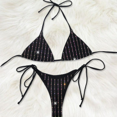 Bedazzled Stripe Printed Pole Dance Performance Costumes Supplier