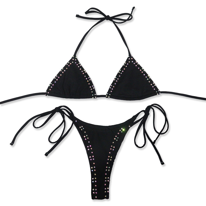 Bling Rhinestone Triangle Bikini Set Stripper Outfits Custom