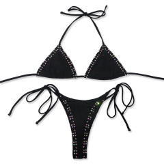 Bling Rhinestone Triangle Bikini Set Stripper Outfits Custom