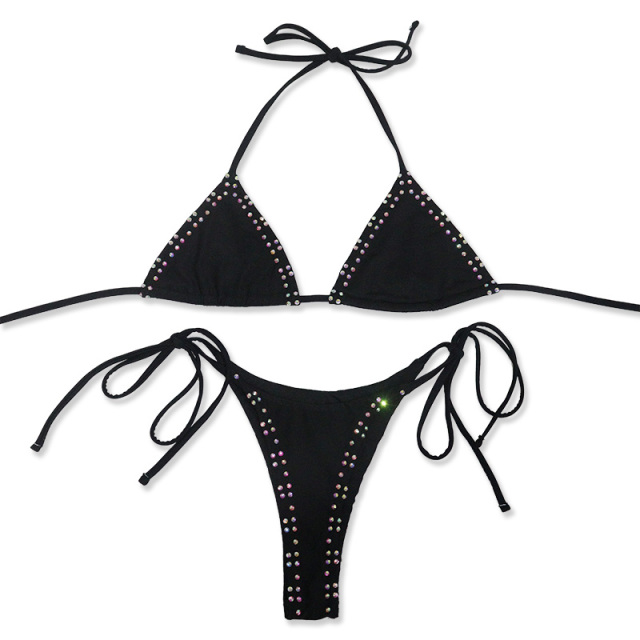 Bling Rhinestone Triangle Bikini Set Stripper Outfits Custom