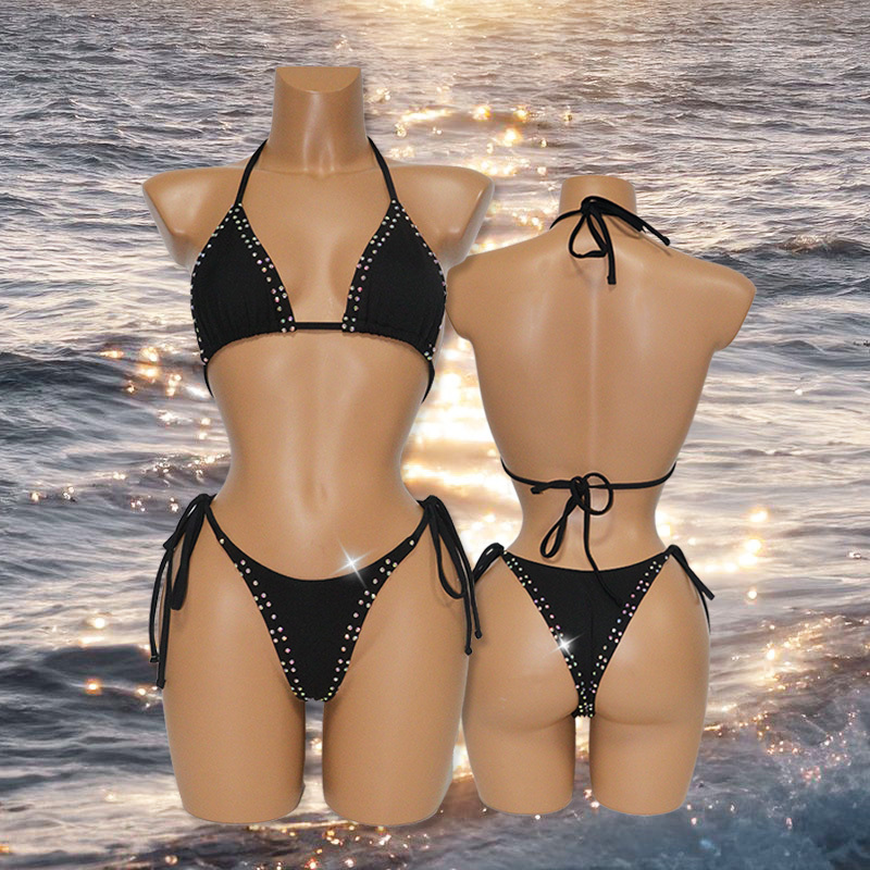 Bling Rhinestone Triangle Bikini Set Stripper Outfits Custom
