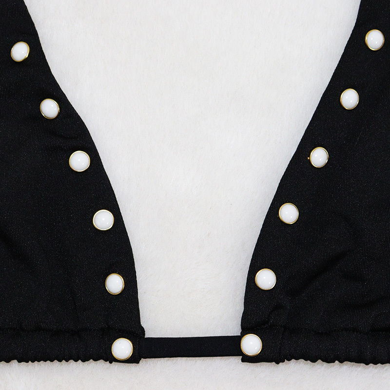 Black Pearl Studs Beaded Pole Dance Clothing Sets Wholesale