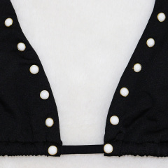 Black Pearl Studs Beaded Pole Dance Clothing Sets Wholesale