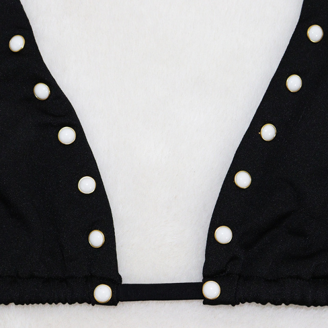 Black Pearl Studs Beaded Pole Dance Clothing Sets Wholesale