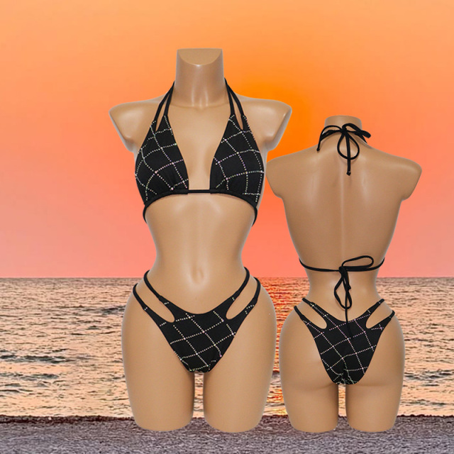 Black Diamond Plaid Bikini Stripper Wear Outfits Exporter