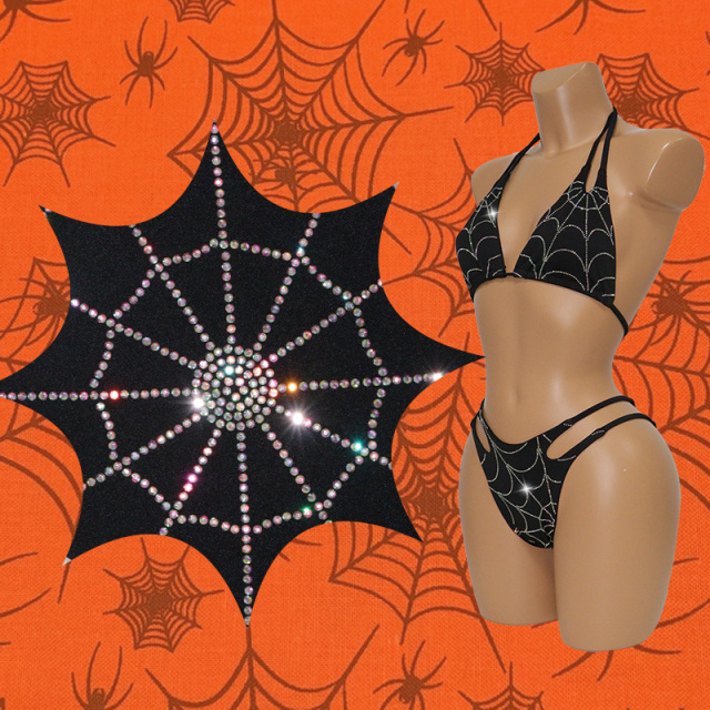 Sexy Spider Web Print Pole Dance Bikini Outfit Wholesale