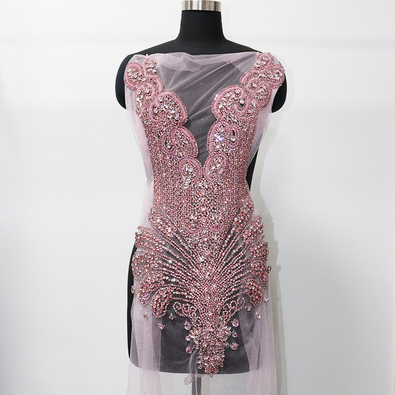 Multi Color Crystal Beaded Bridal Bodice Appliques Supplier