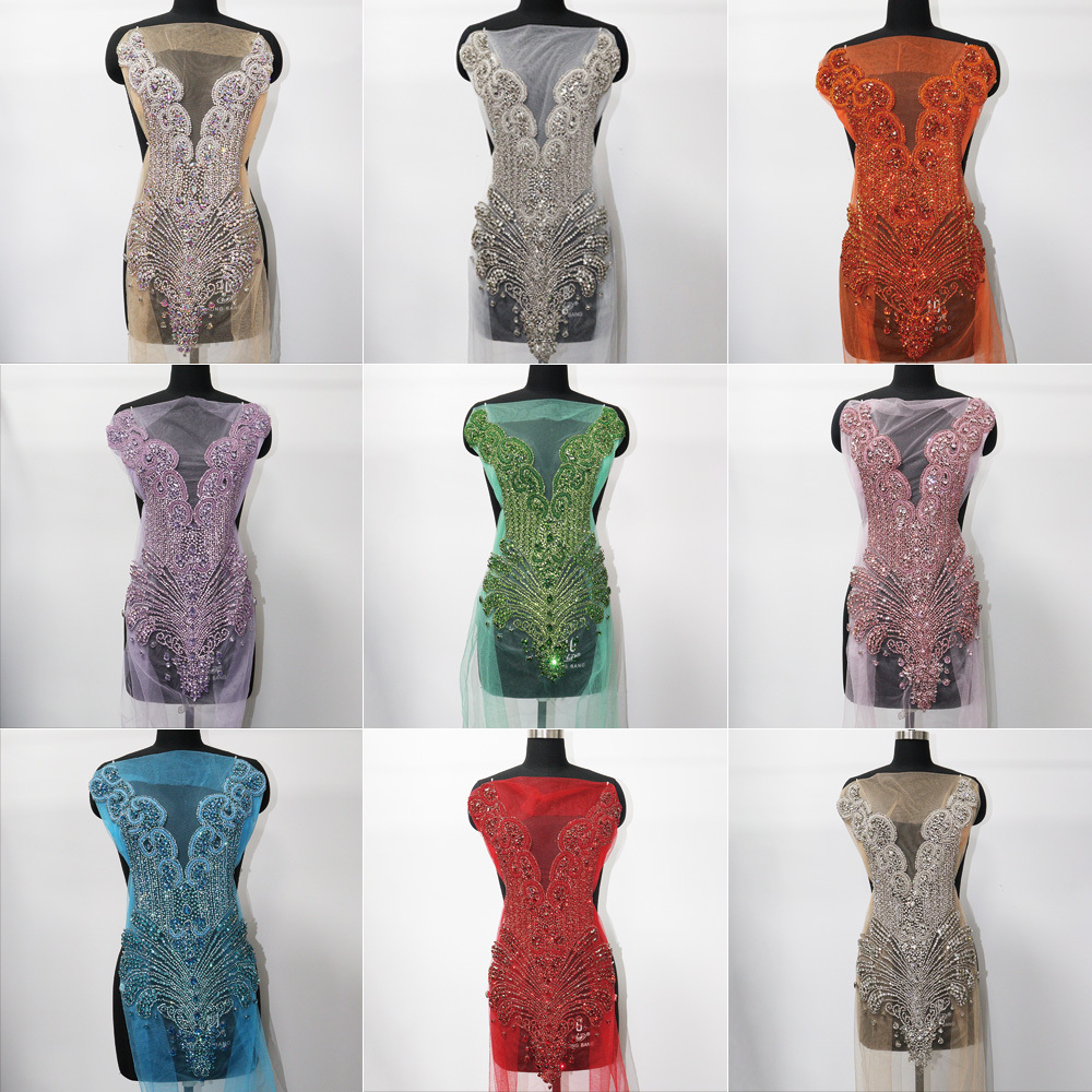 Multi Color Crystal Beaded Bridal Bodice Appliques Supplier