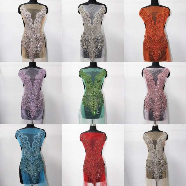 Multi Color Crystal Beaded Bridal Bodice Appliques Supplier