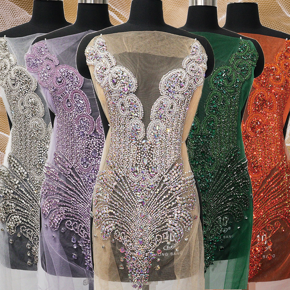 Multi Color Crystal Beaded Bridal Bodice Appliques Supplier