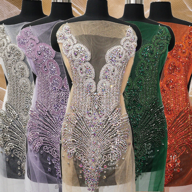 Multi Color Crystal Beaded Bridal Bodice Appliques Supplier